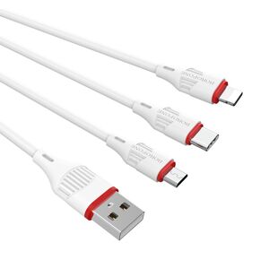 Borofone multifunkční kabel 3v1 (USB-C, micro USB, lightning) 1 m 5V/2.4A